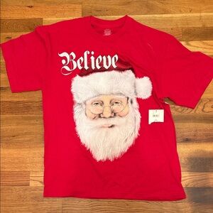 Red Santa Claus 'Believe' T-Shirt